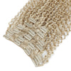 Set of ash blonde hair extensions with clips on a white background
