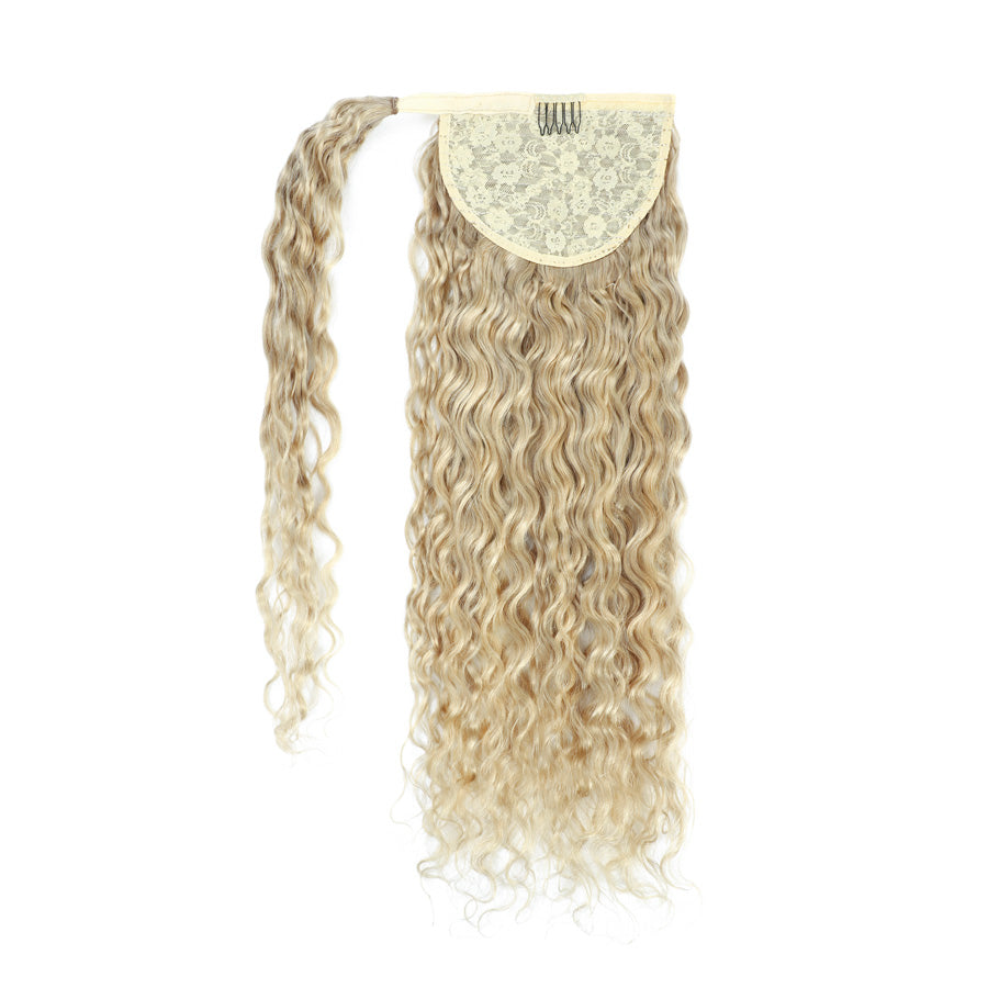 Curly Ponytail Human Hair Extensions #18a/60 Ash & Platinum Blonde