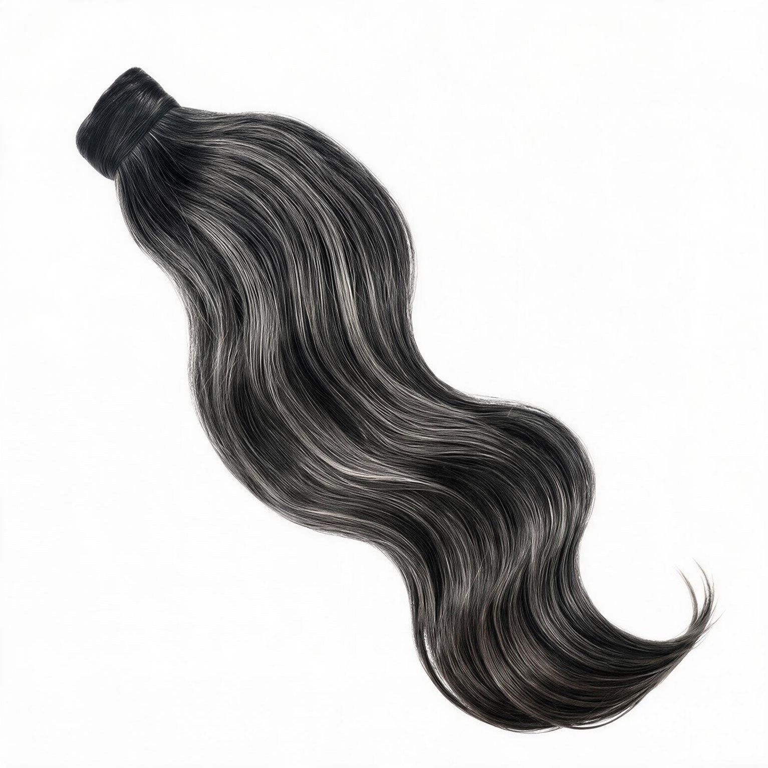 Gray hair extensions on a white background