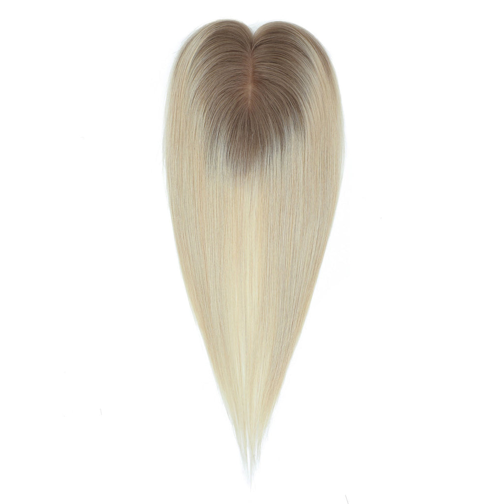 Human Hair Topper #R8/1001 Root Cinnamon Brown and Pearl Blonde