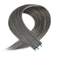 Salt and Pepper tape hair extensions on a white background