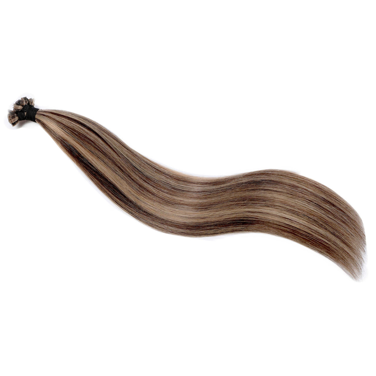 Keratin Bond Hair Extensions Mix Shade in platinum blonde and caramel, emphasizing the multi-tone effect.