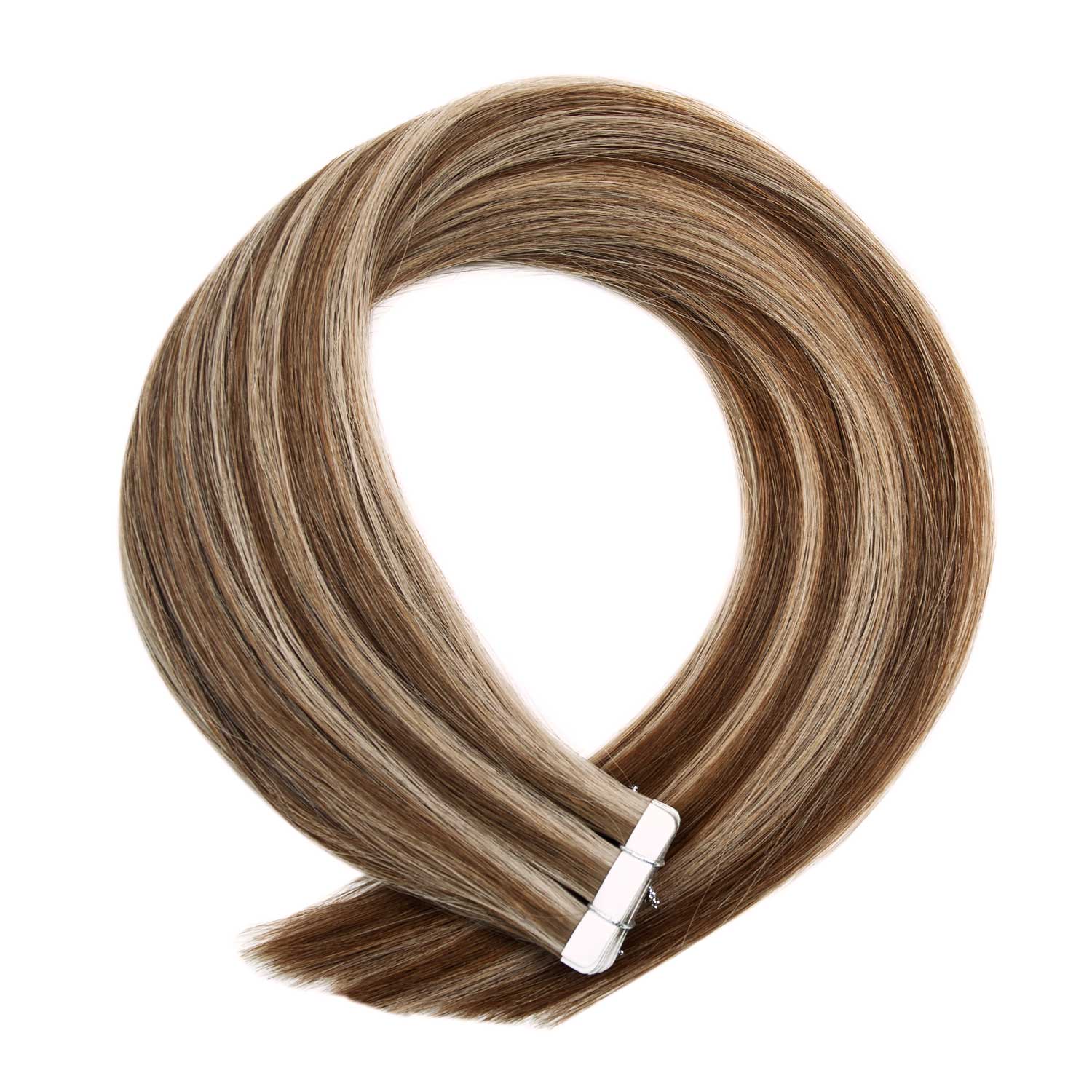 russian tape hair extensions in shade Medium Brown ash Blonde