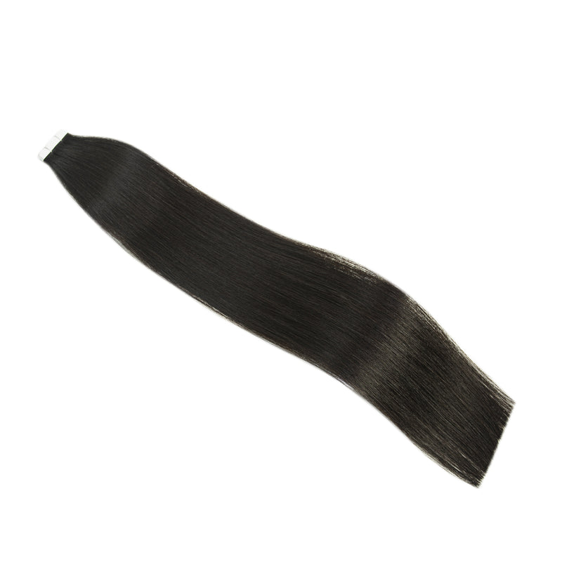 Double Drawn Tape Hair Extensions #1b Natural Black Virgin Russian Hair