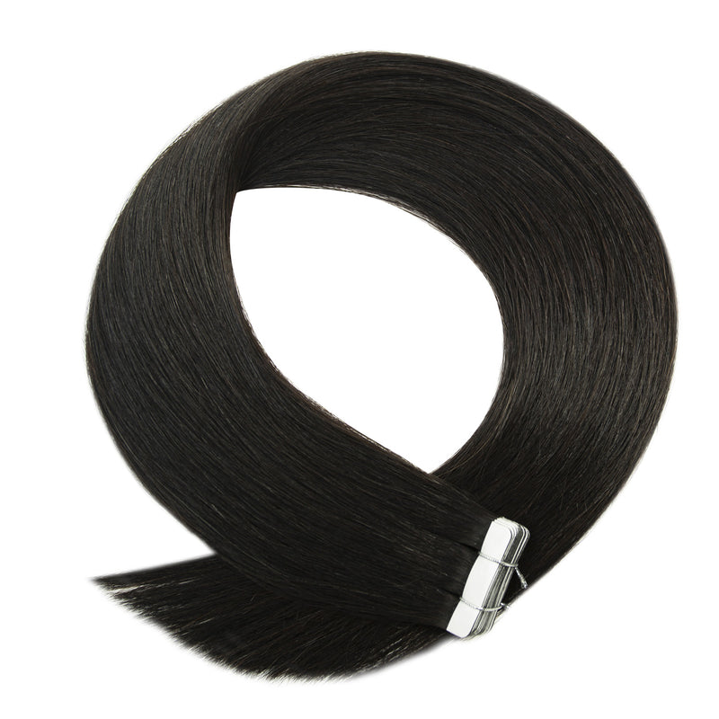 Double Drawn Tape Hair Extensions #1b Natural Black Virgin Russian Hair