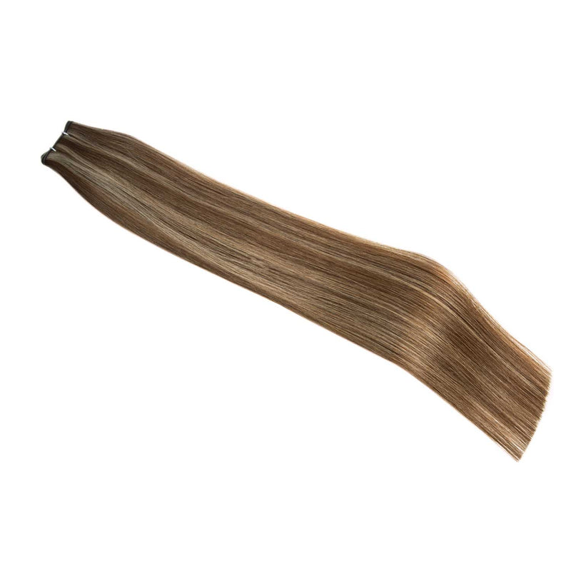 Double Drawn Genius Weft Hair Extensions #6/16a Light Cool Brown Ash Blonde Mix Virgin