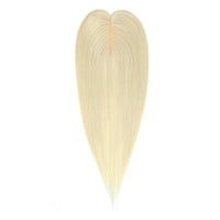 A heart-shaped hair extension piece with straight, fine synthetic-looking strands in a light platinum blonde color, shown against a plain white background.