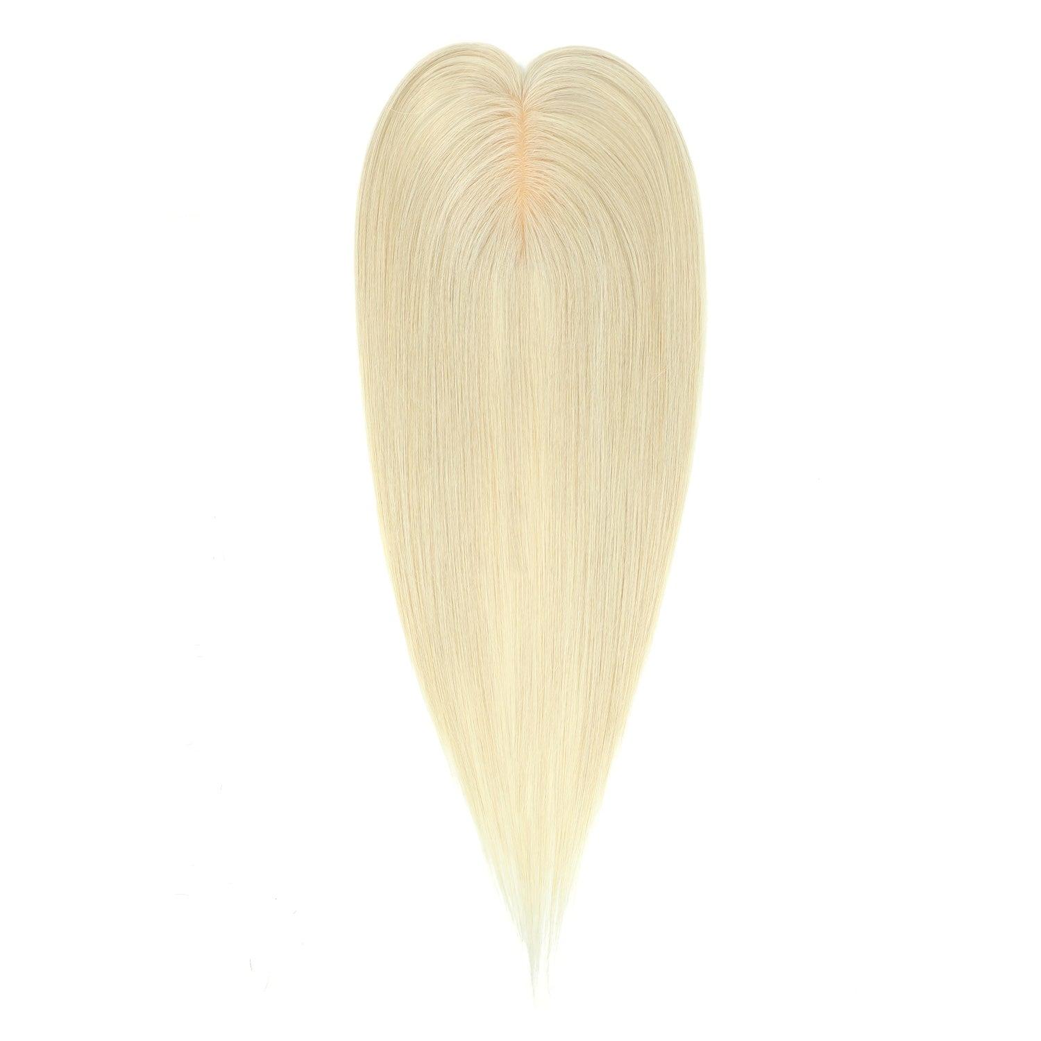 A heart-shaped hair extension piece with straight, fine synthetic-looking strands in a light platinum blonde color, shown against a plain white background.