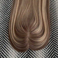 Human Hair Topper #8/8/22 Cinnamon Brown and Sandy Blonde Balayage