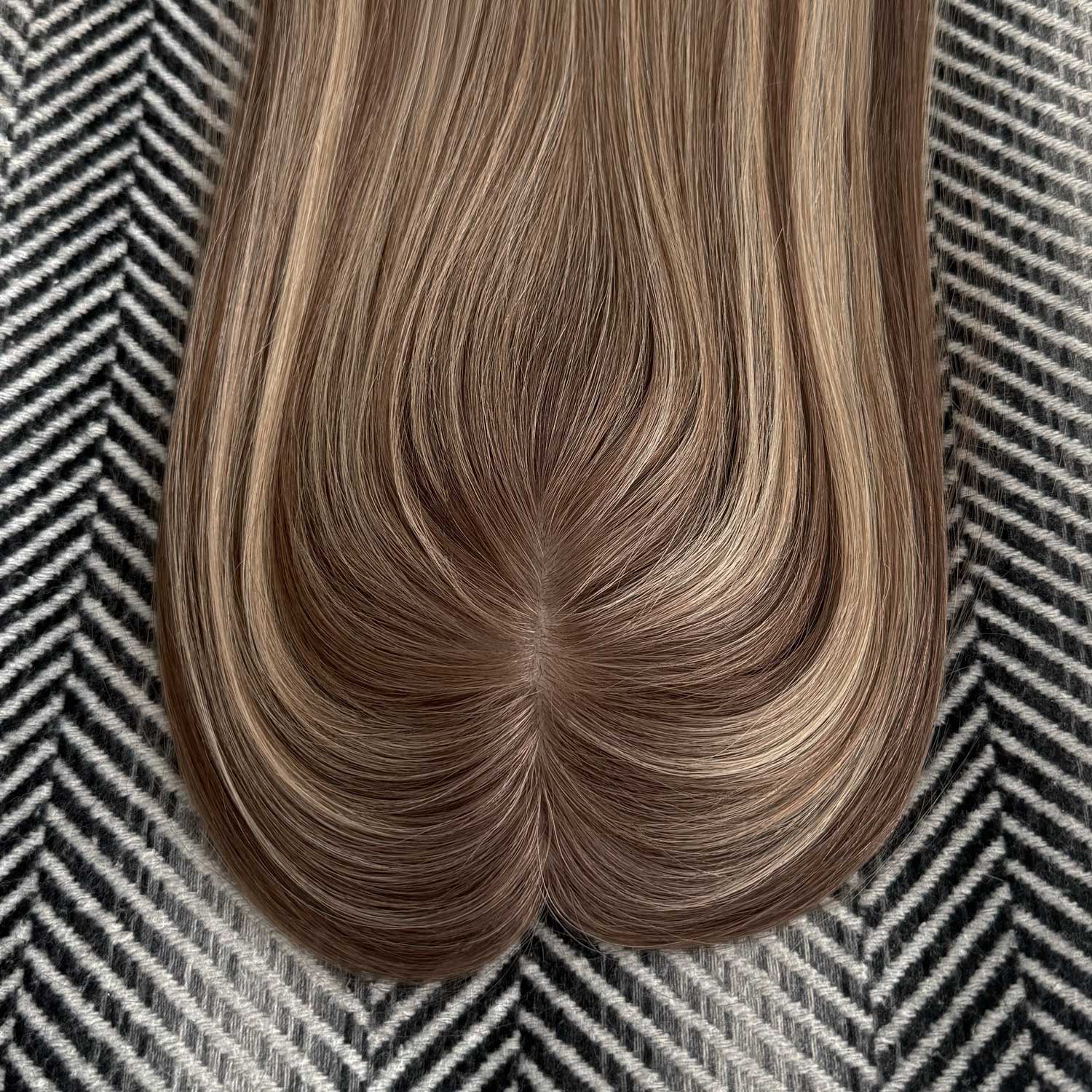 Human Hair Topper #8/8/22 Cinnamon Brown and Sandy Blonde Balayage