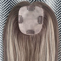 Human Hair Topper #8a/8a/1001 Ash Brown Pearl Blonde Balayage
