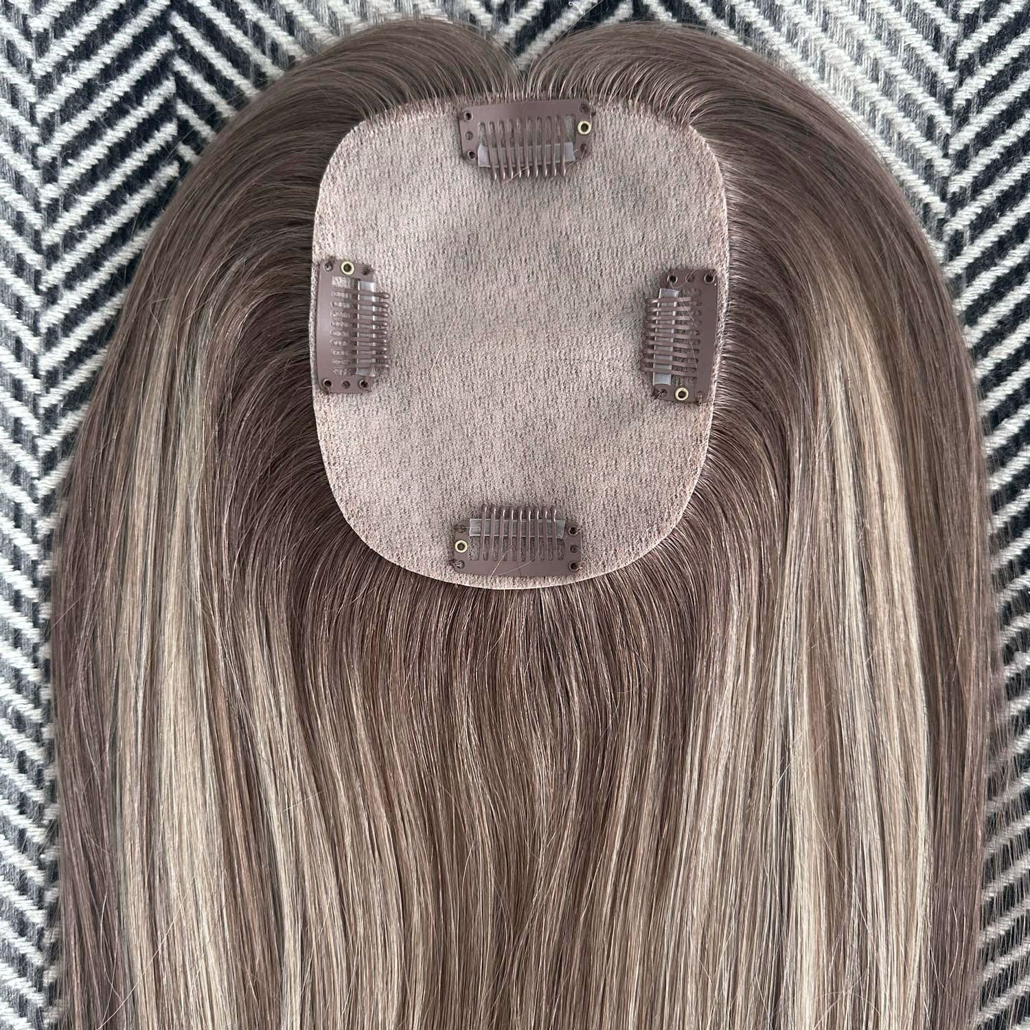 Human Hair Topper #8a/8a/1001 Ash Brown Pearl Blonde Balayage