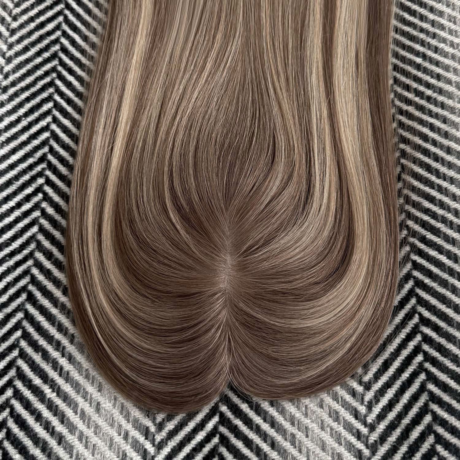Human Hair Topper #8a/8a/1001 Ash Brown Pearl Blonde Balayage
