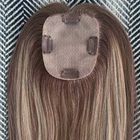Human Hair Topper #8/8/22 Cinnamon Brown and Sandy Blonde Balayage