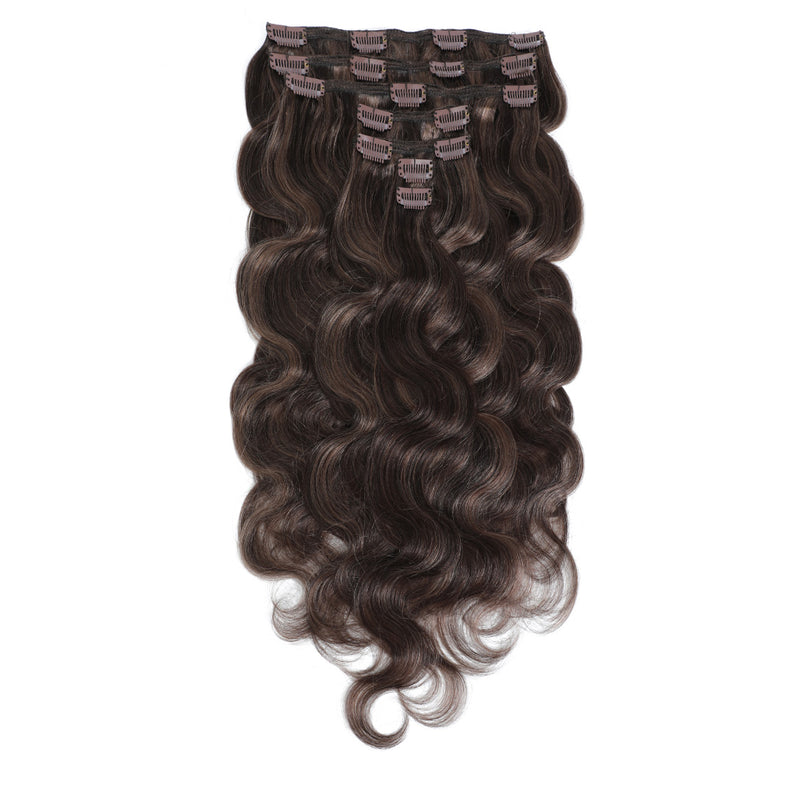 Wavy Hair Extensions Ash Brown Highlights Clip Ins