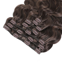 Clip In Wavy Human Hair Extensions #2c/8a Chocolate and Ash Brown Mix