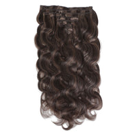 Clip In Wavy Human Hair Extensions #2c/8a Chocolate and Ash Brown Mix
