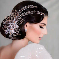 Bridal Hair Piece Gold Rhinestone Clip Headpiece