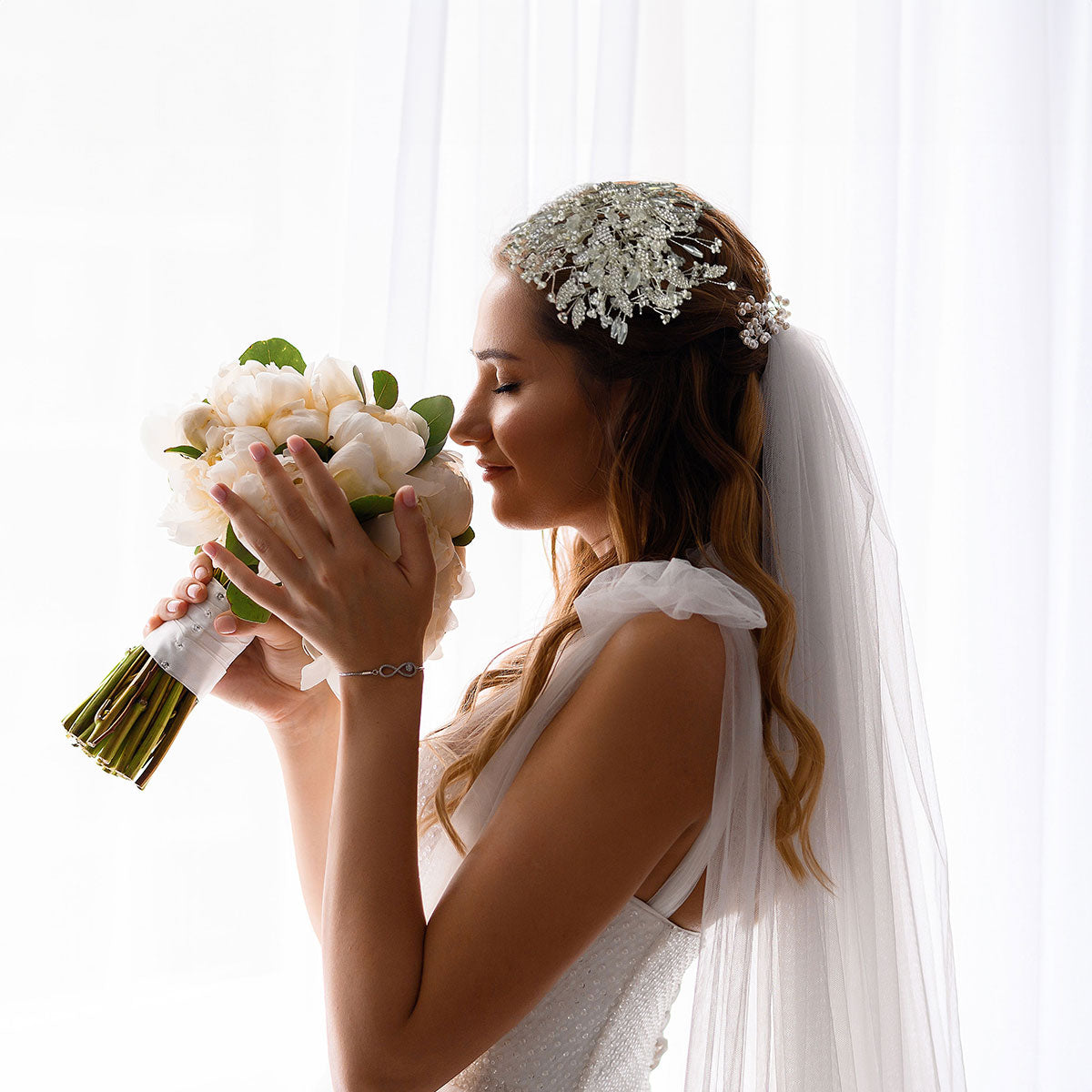Bridal Hair Piece Pearl Rhinestone Headpiece X - Main Image