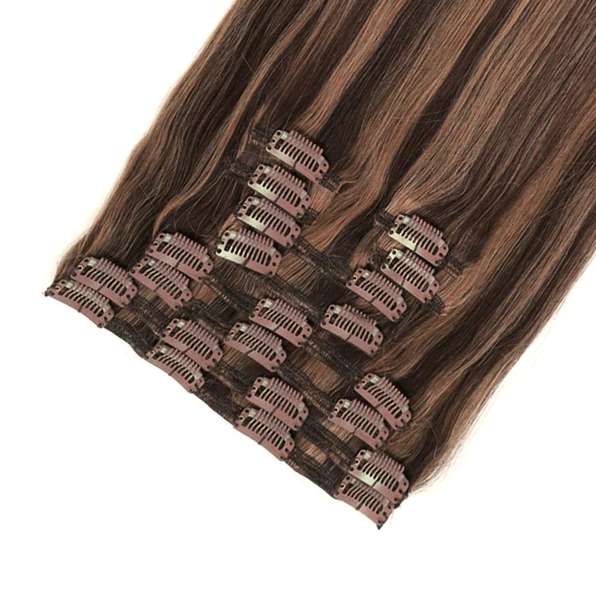 real. human hair clip in extensions brown caramel mix