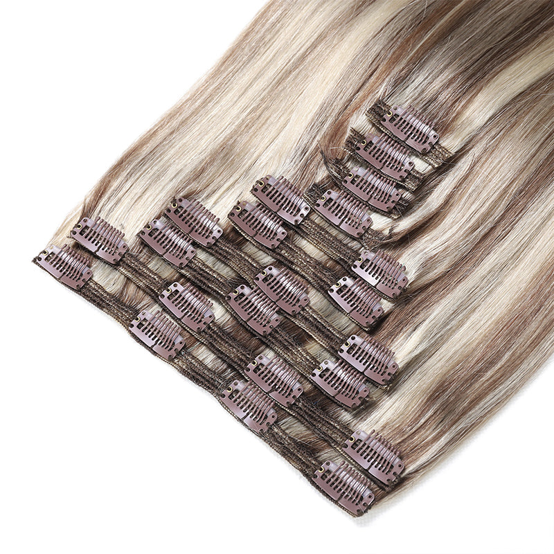 Clip In Hair Extensions 24" #8/60 Brown and Platinum Blonde Mix