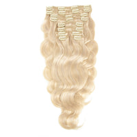 Clip In Wavy Human Hair Extensions #18a/60 Ash and Platinum Blonde Mix 22"