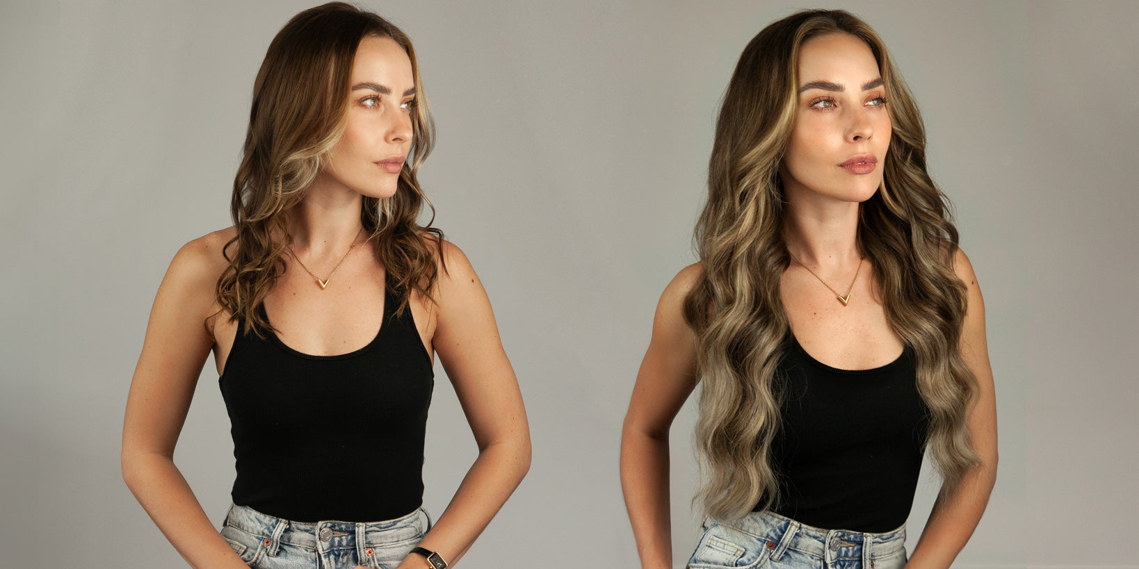 Before and After Hair Extensions - 100% Natural Human Hair buy online now for Free and Fast Shipping