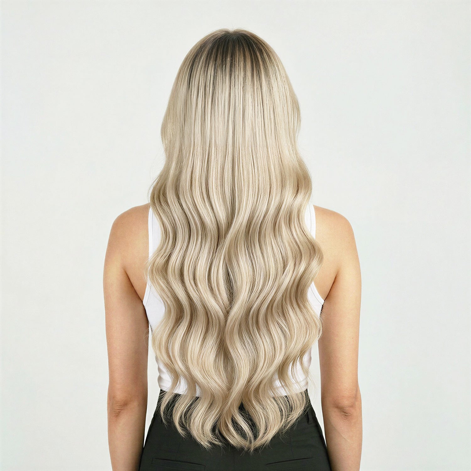 Ash Blonde Hair Extensions Back View