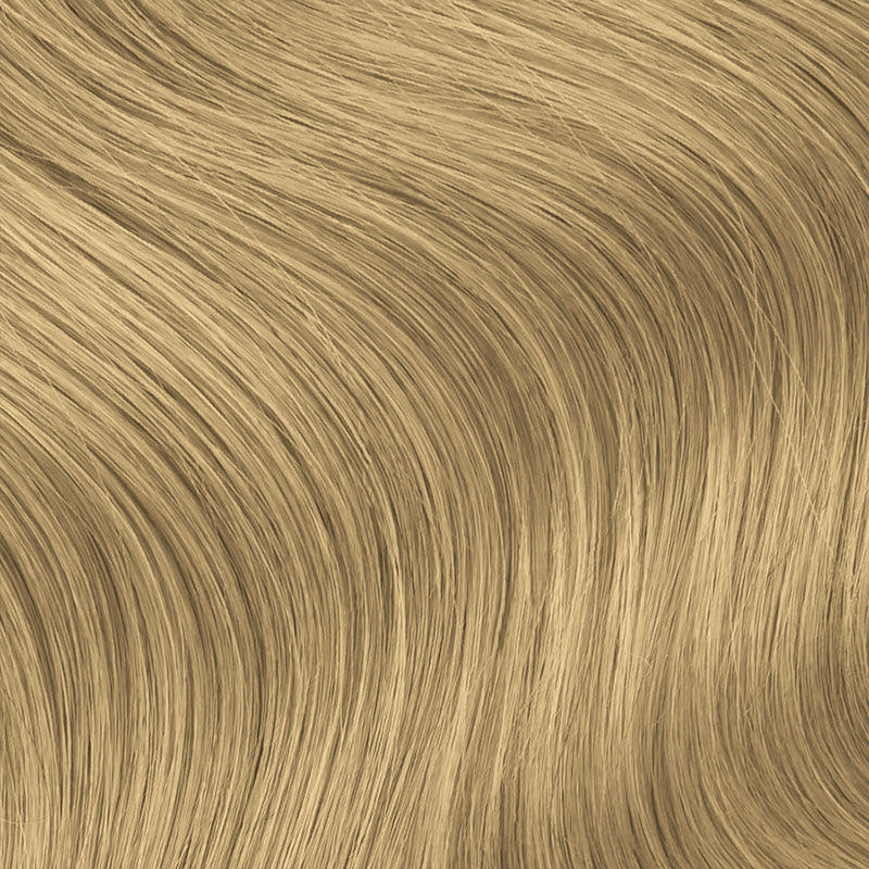 Close-up of blonde hair strands with a wavy texture, Sandy Blonde shade.