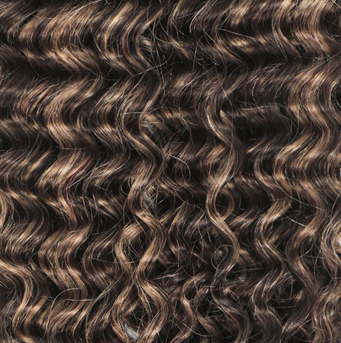 Curly Tape Human Hair Extensions  3c #2/16 Dark Brown & Natural Blonde Highlights