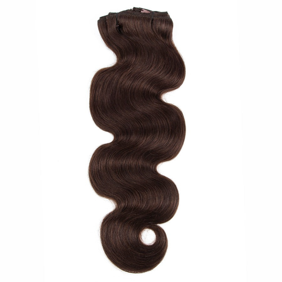 Clip In Hair Extensions Wavy Human Hair Extensions #2 Dark Brown 22”