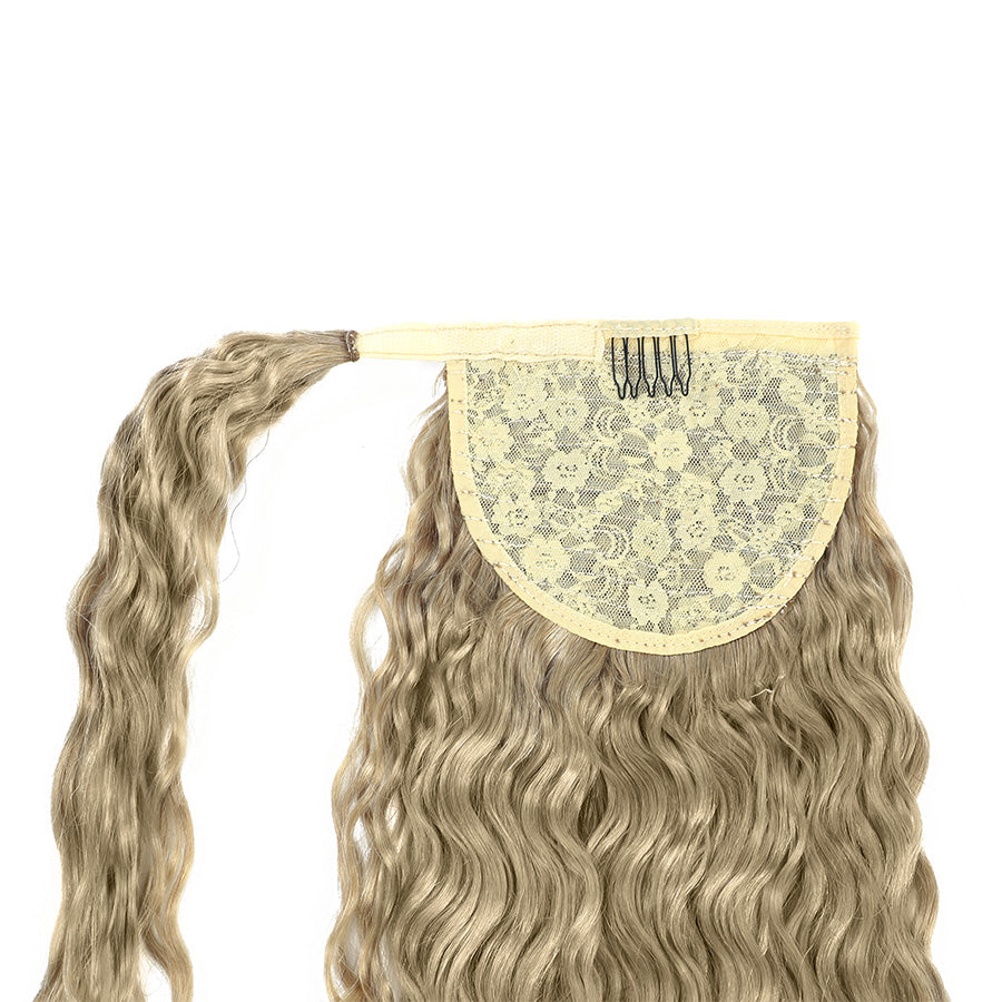 Curly Ponytail Human Hair Extensions #18a Ash Blonde