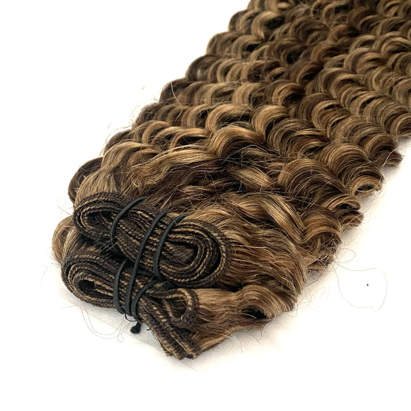 Weft Curly Hair Extensions 21" - #4/27 Chestnut Brown and Bronzed Blonde Mix