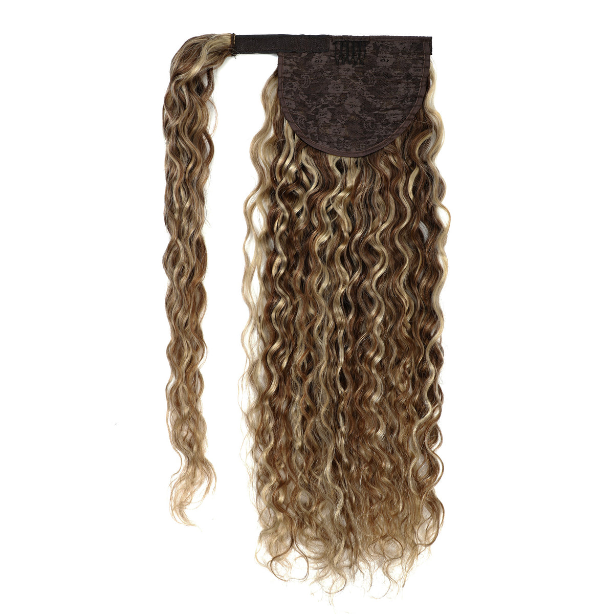 Curly Ponytail Human Hair Extensions #4/27 Chestnut Sandy Blonde Mix