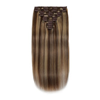 Clip In Hair Extensions 21" #4/27 Chestnut Brown and Bronzed Blonde Mix