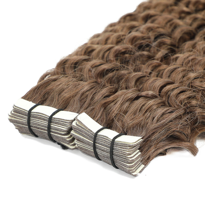 Curly Tape Hair Extensions  #8 Cinnamon Brown