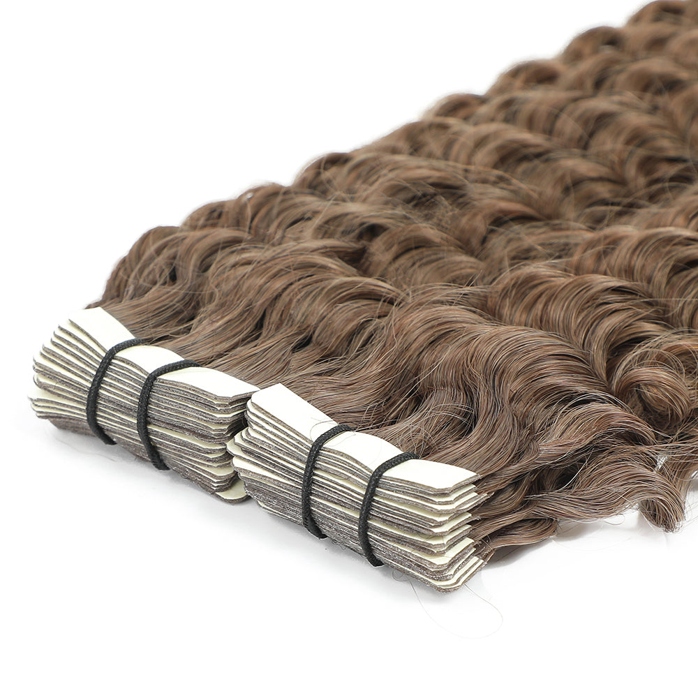 Curly Tape Hair Extensions  #8a Ash Brown