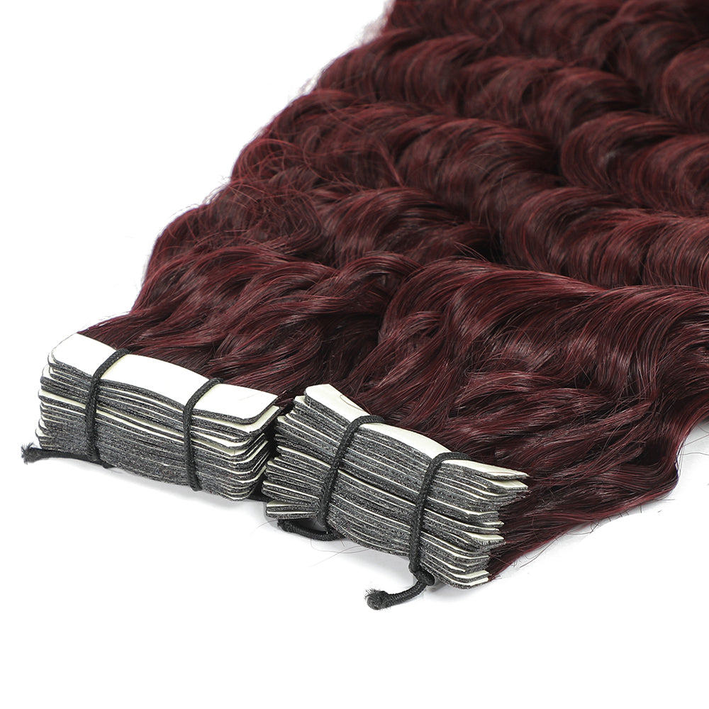 Curly Tape Hair Extensions  #99J Burgundy