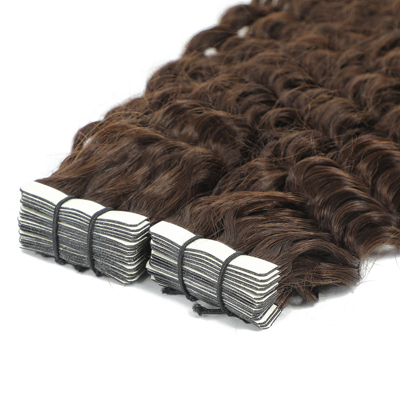 Curly Tape Human Hair Extensions  #2 Dark Brown