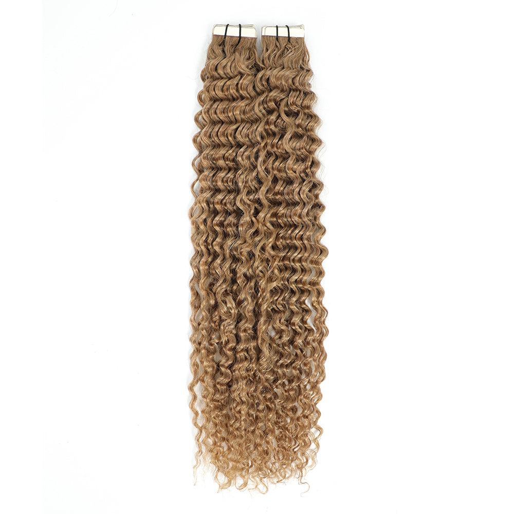 Curly Tape Human Hair Extensions  #16 Natural Blonde
