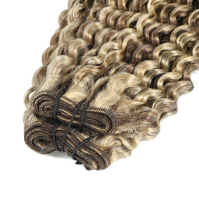Weft Curly Hair Extensions 3C 25" - #8a/60 Dark Ash Brown and Platinum Blonde Mix
