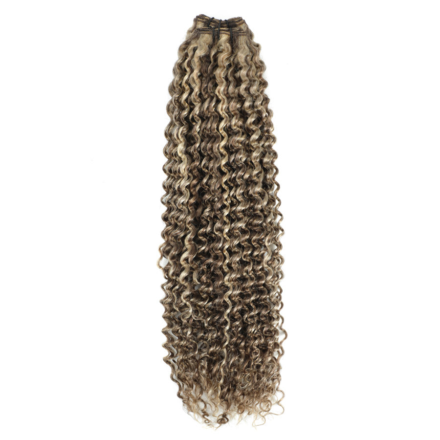 Weft Curly Hair Extensions 3C 25" - #8a/60 Dark Ash Brown and Platinum Blonde Mix