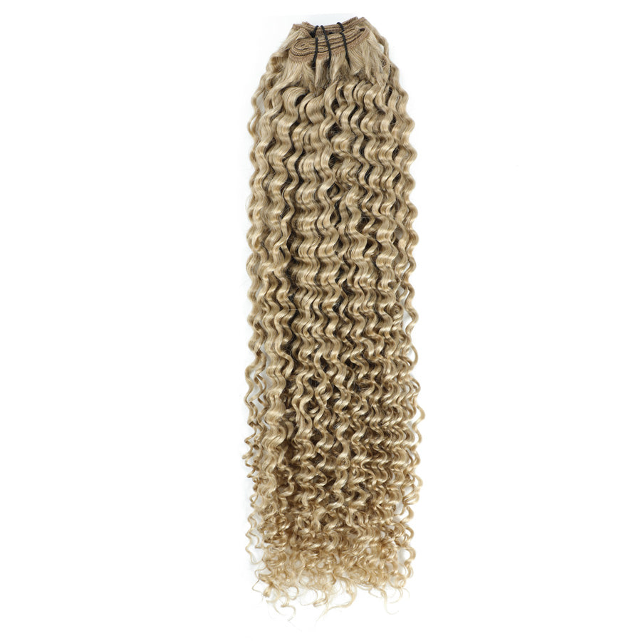 Kinky Curly Weft Hair extensions add length and volume to your natural kinky curls, providing a flawless and voluminous appearance. These high-quality extensions blend effortlessly with your hair.