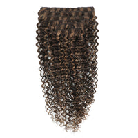 Curly Hair Clip In Human Hair Extensions Extensions 3C #2/10 Dark Brown & Caramel Mix