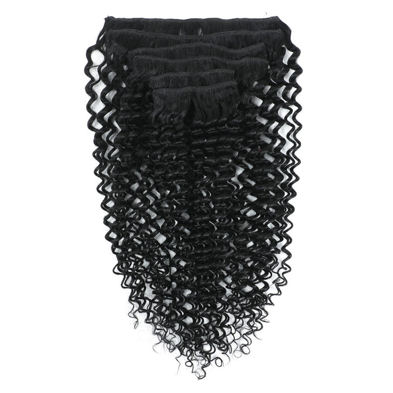 Curly Hair Clip In Human Hair Extensions Extensions 3C #1 Jet Black