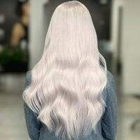 Clip In Wavy Human Human Hair Extensions #60a Silver White Blonde 22 Inch