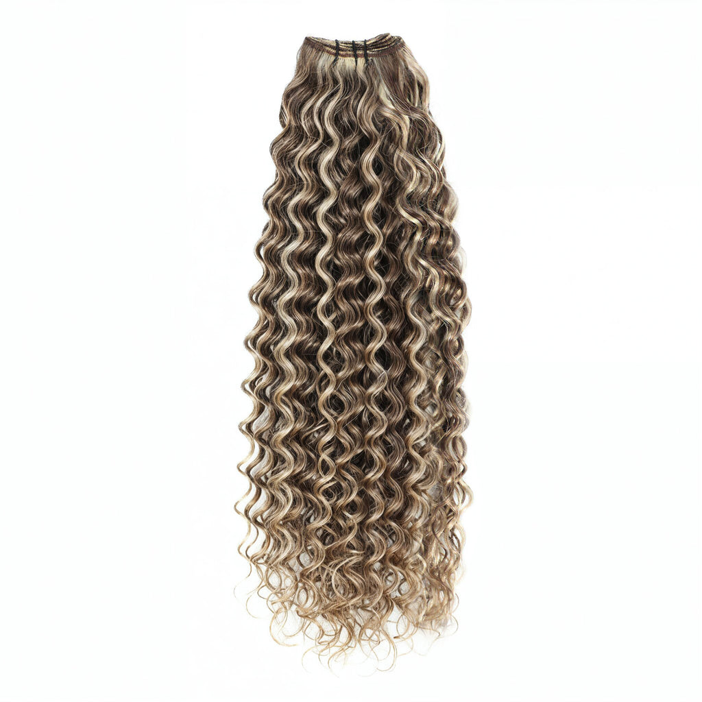 Weft Curly Hair Extensions USA | Ash Brown Platinum Blonde