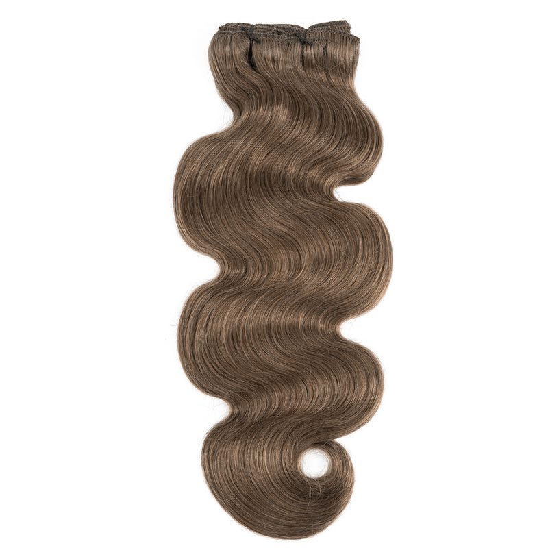 Clip In Wavy Human Human Hair Extensions #8 Cinnamon Brown 22 Inch