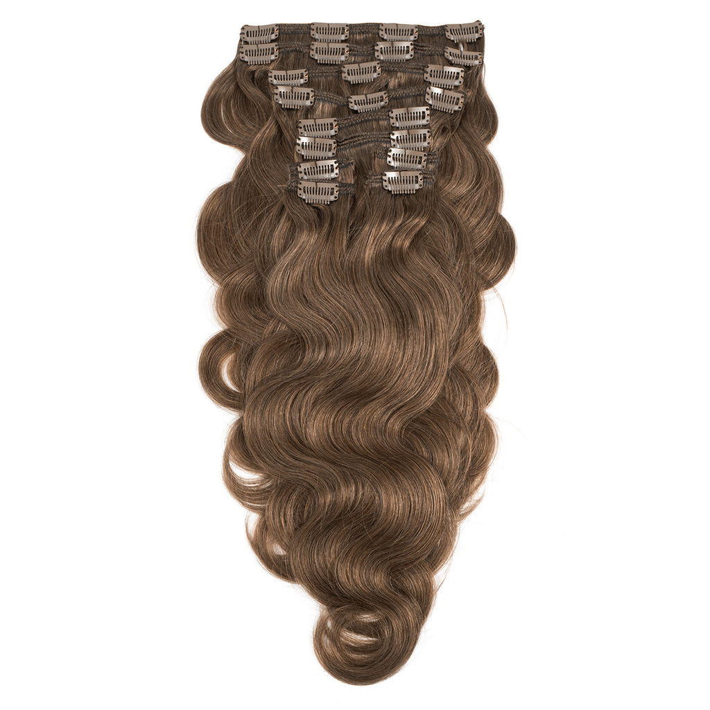 Clip In Human Hair Extensions Cinnamon Brown