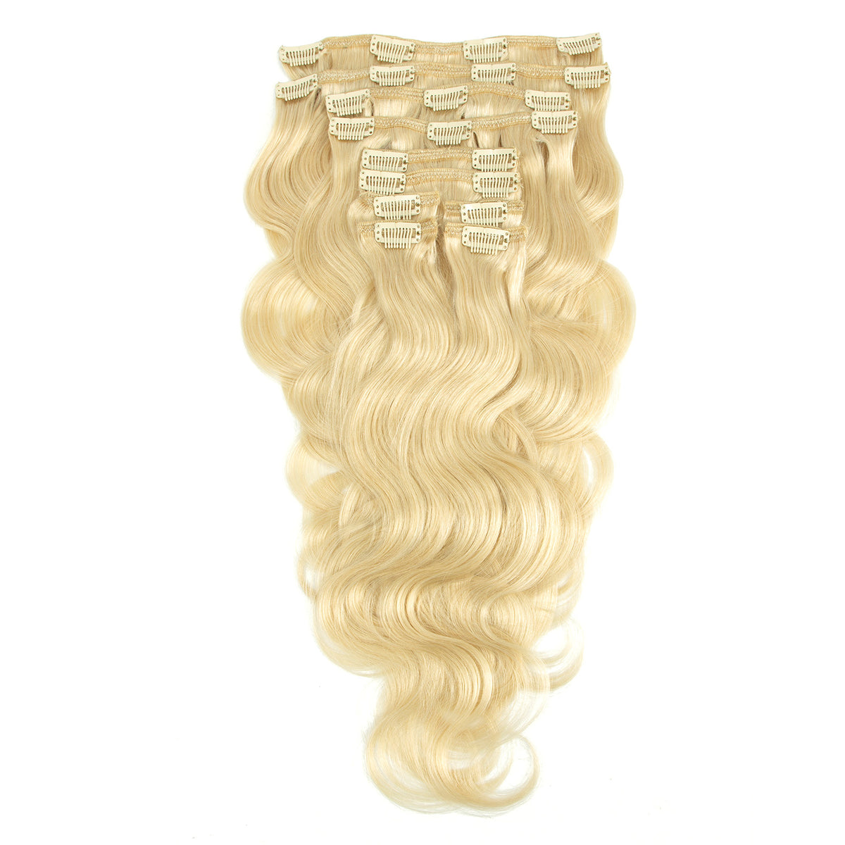 Clip In Wavy Human Human Hair Extensions #60 Platinum Blonde 22 Inch